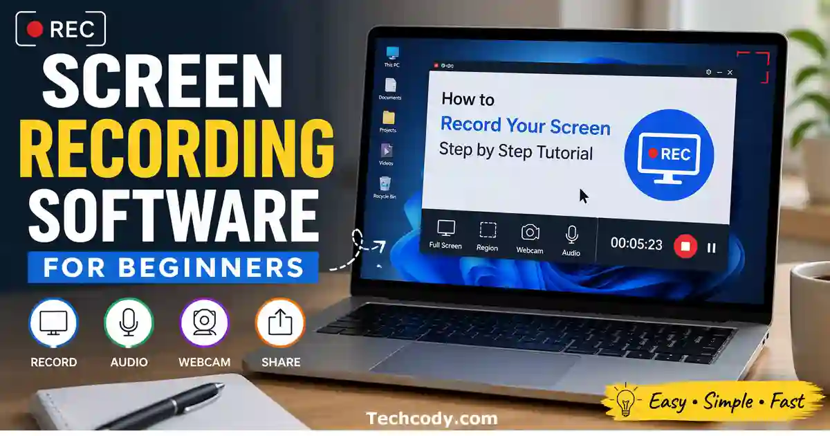 screen recorder for beginners showing laptop tutorial recording software